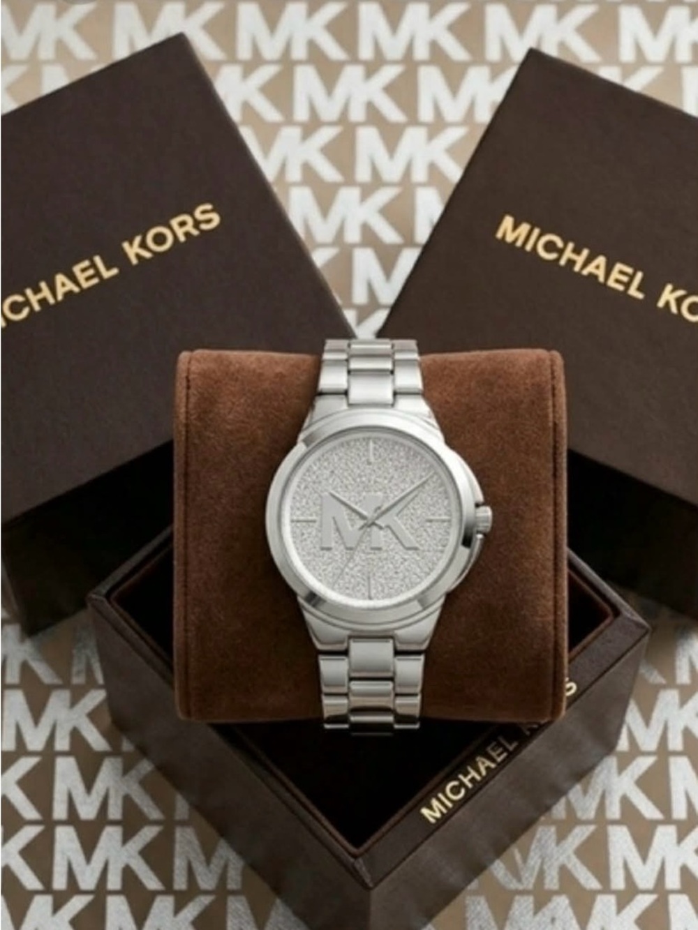 Michael Kors Silver Tone Crystal MK Logo Watch